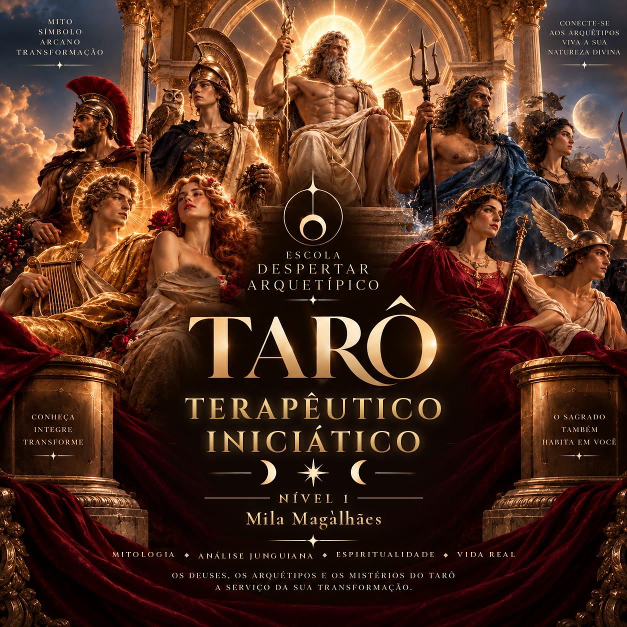 Capa do curso Tarô Terapêutico Iniciático — Nível 1, Escola Despertar Arquetípico, com Mila Magàlhães